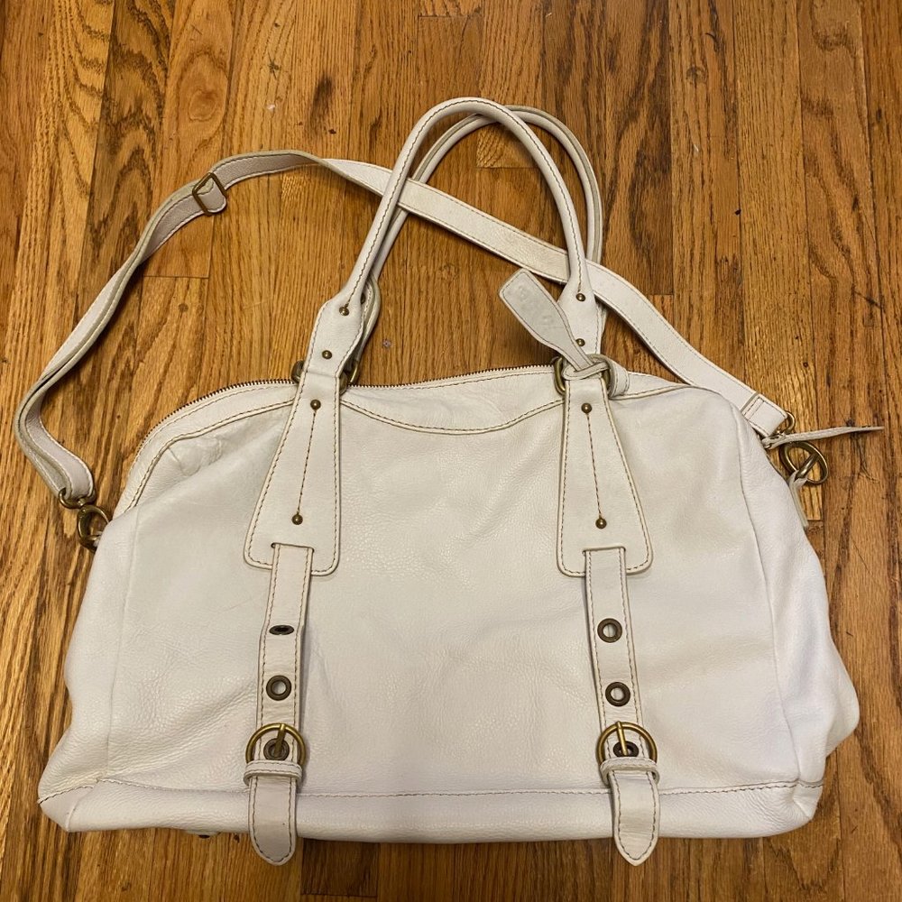 ABRO White Leather Shoulder Bag
